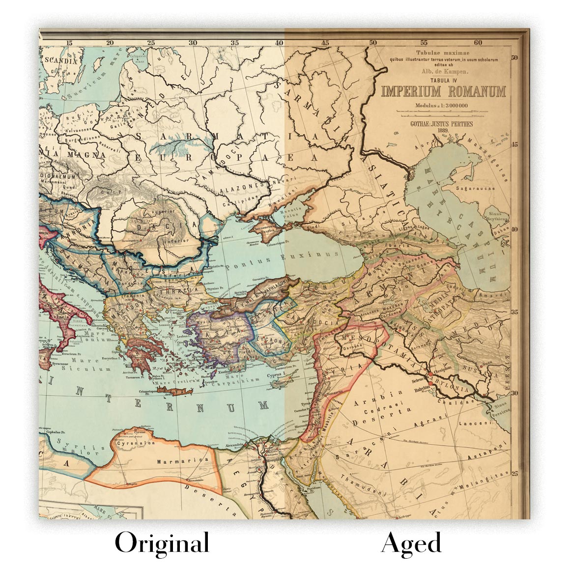 Image showing the difference between an Original map and an Aged toned map